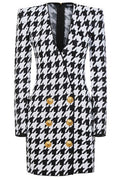 Balmain V-Neck Houndstooth-Print Mini Dress