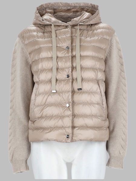 Herno Hooded Knit-Sleeve Down Jacket