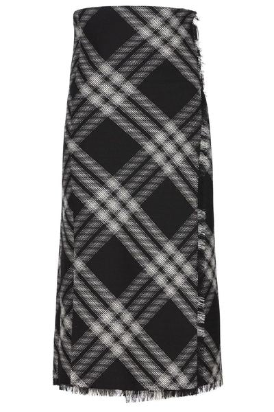 Burberry Checked Fringed-Edge Midi Skirt