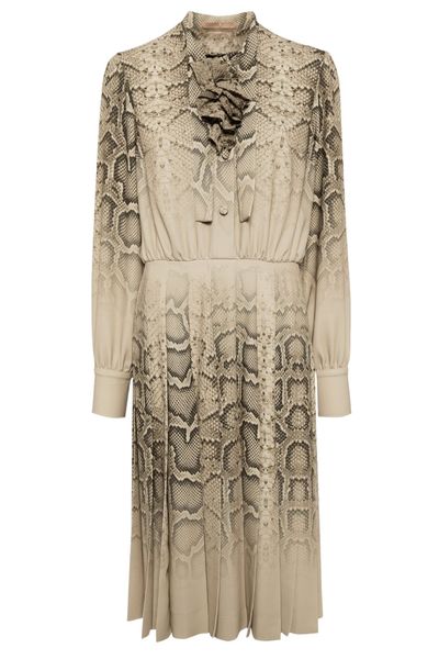 Ermanno Scervino Bow-Detailed Printed Pleated Midi Dress