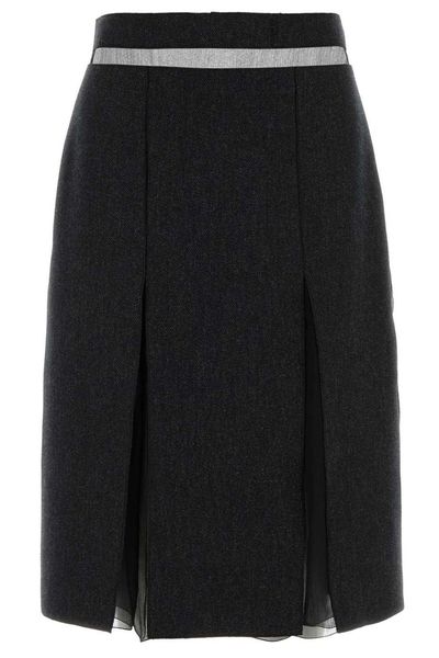 Prada Slit Detailed Layered Midi Skirt