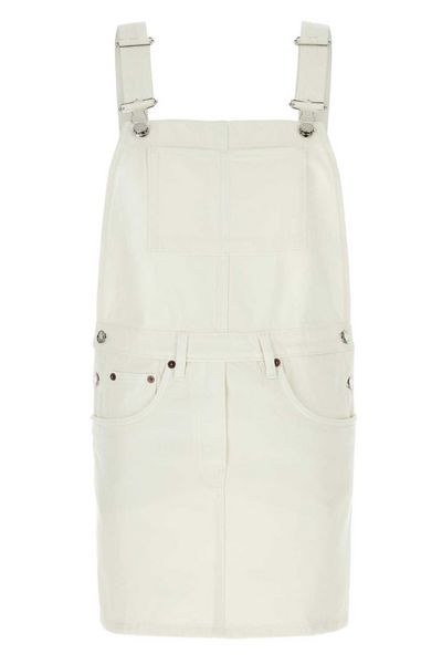 Prada Triangle-Logo Denim Overall Mini-Dress