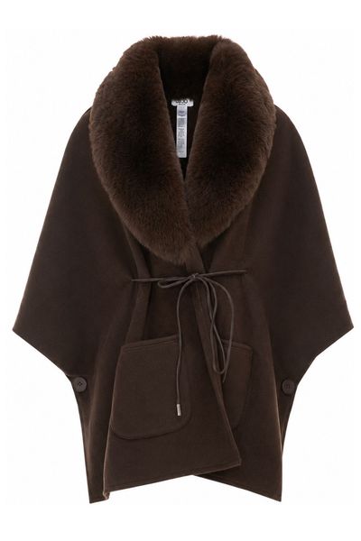 Liu Jo Faux Fur Trim Belted Cape