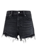 Alexander Wang Embellished Logo Frayed Denim Shorts