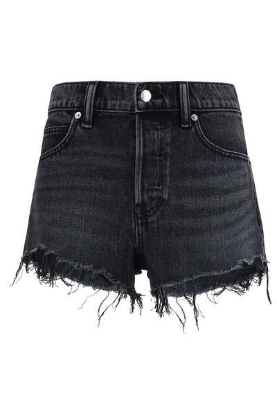 Alexander Wang Embellished Logo Frayed Denim Shorts