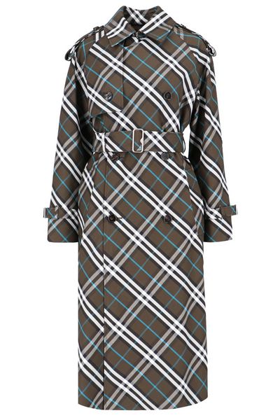 Burberry Double Breasted Belted Checked Coat