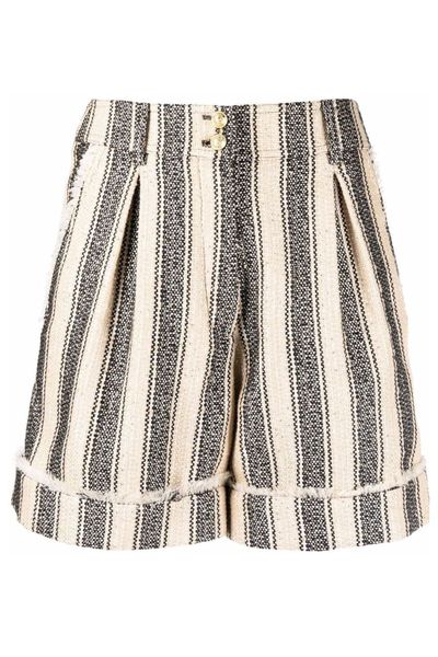 Balmain Frayed Detail Striped Pique Shorts
