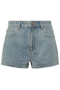 Self-Portrait Croc-Embossed Denim Shorts