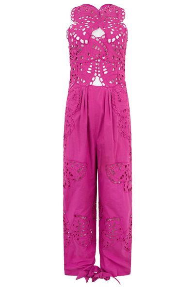 Alberta Ferretti Broderie-Anglaise Wide-Leg Jumpsuit
