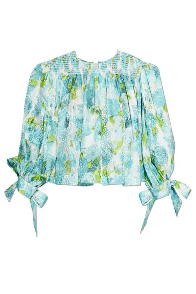 Chloé Smocked Floral Tie-Sleeve Top