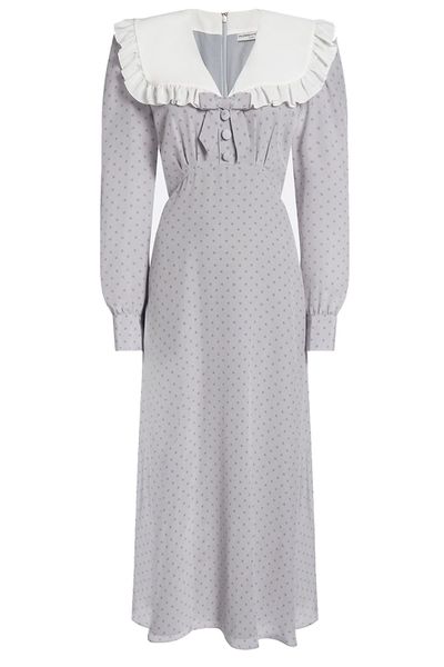 Alessandra Rich Ruffled Collar Midi Dress