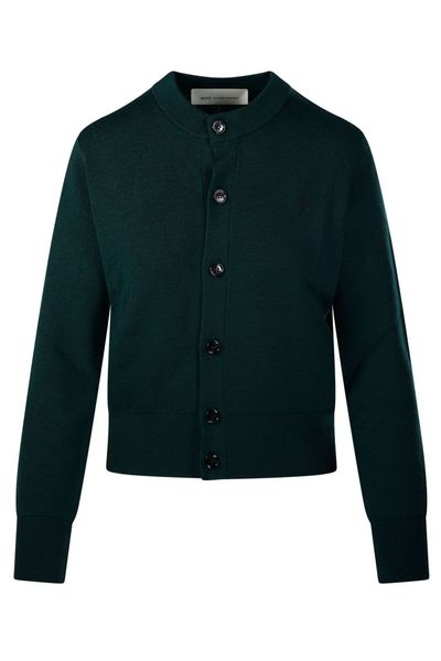 AMI Logo Round Neck Cardigan