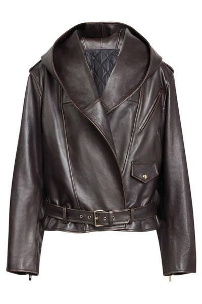 Alaïa Leather Hooded Biker Jacket