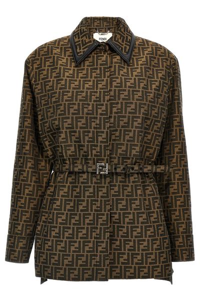 Fendi FF Jacquard Belted Waist Jacket