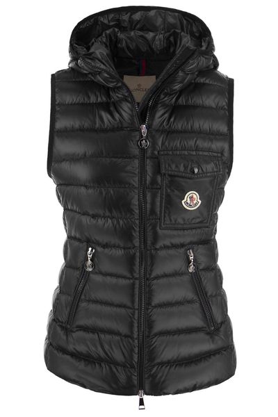 Moncler Logo Patch Zip-Up Hooded Down Gilet