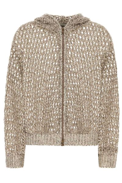 Brunello Cucinelli Dazzling Chiné Net Hooded Cardigan