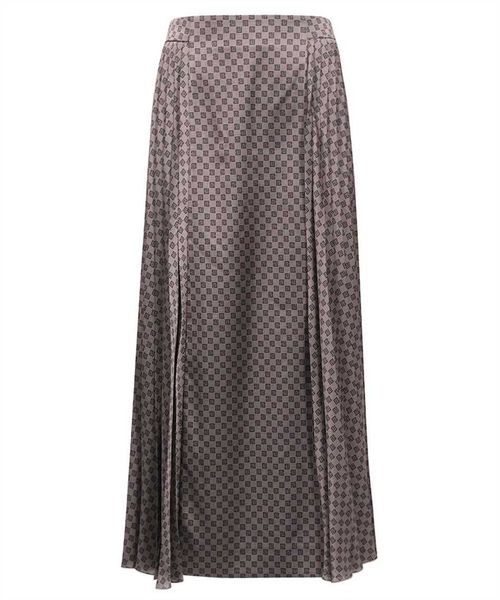 Balmain High Waist Monogram Printed Pleated Midi Skirt