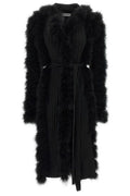 The Attico Feather-Trim Belted Knit Coat