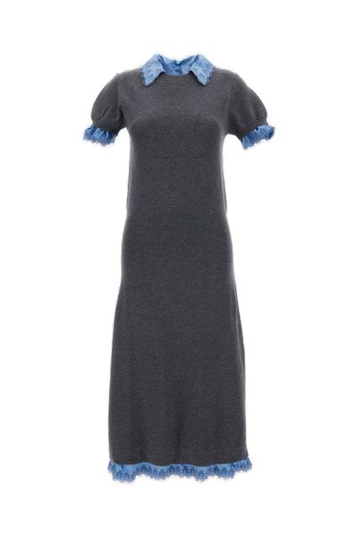 Rabanne Short-Sleeved Satin-Panelled Midi Dress