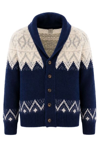 Eleventy Shawl Collar Jacquard Cardigan