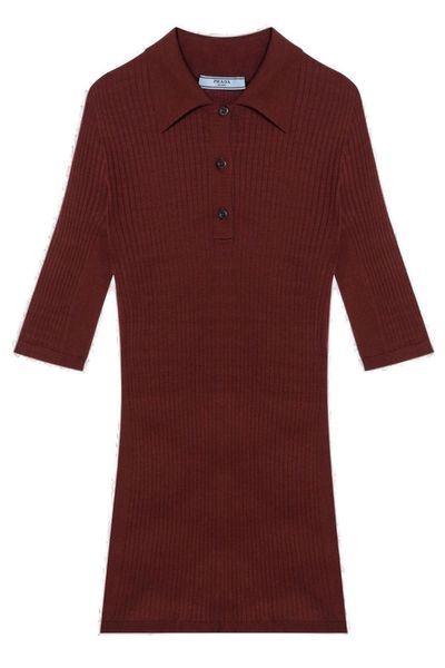 Prada Short-Sleeved Ribbed Polo Shirt