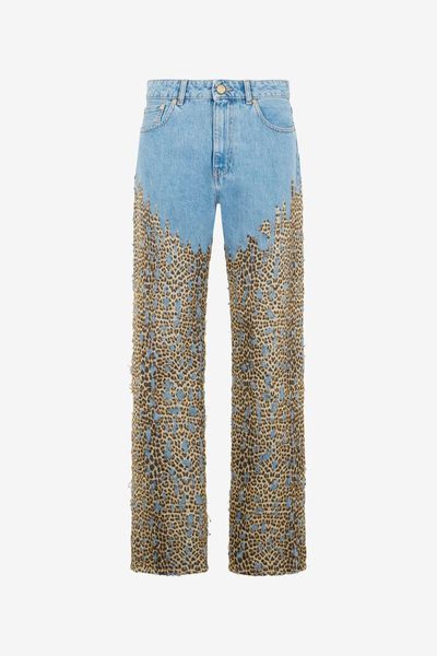 Roberto Cavalli Animal-Print Wide-Leg Jeans