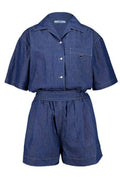 Prada Short-Sleeved Denim Jumpsuit