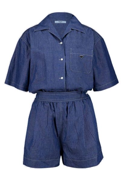Prada Short-Sleeved Denim Jumpsuit