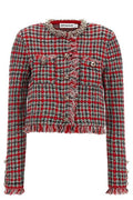 Self-Portrait Fringed Checked Knitted Jacket