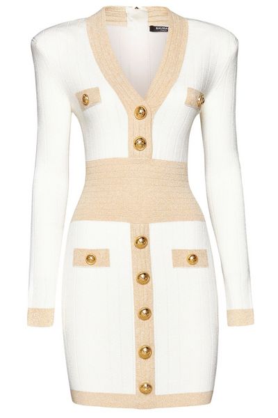 Balmain Button Embellished Lurex Dress