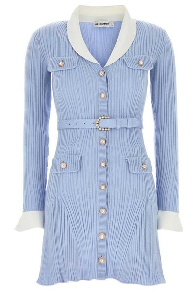 Self-Portrait Belted Ribbed Knitted Mini Dress
