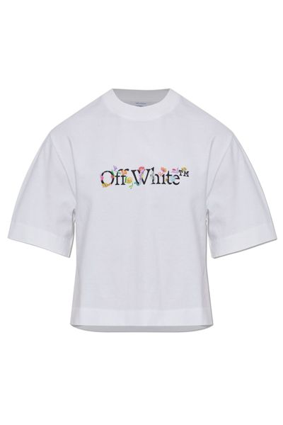 Off-White Bookish Glowing Flower Cropped T-Shirt