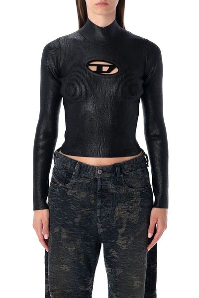 Diesel M-Valari-Tn Shiny Effect Ribbed-Knit Turtleneck Top