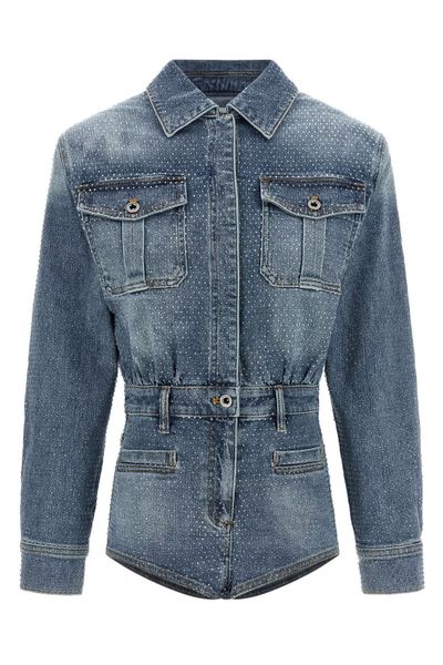 Self-Portrait Embellished Denim Playsuit