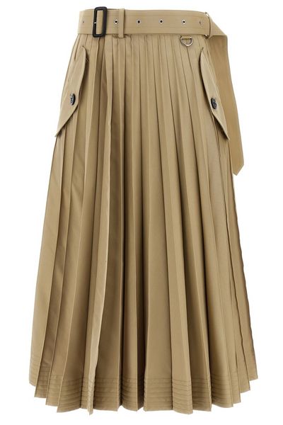 Sacai Belted Pleated Midi Skirt