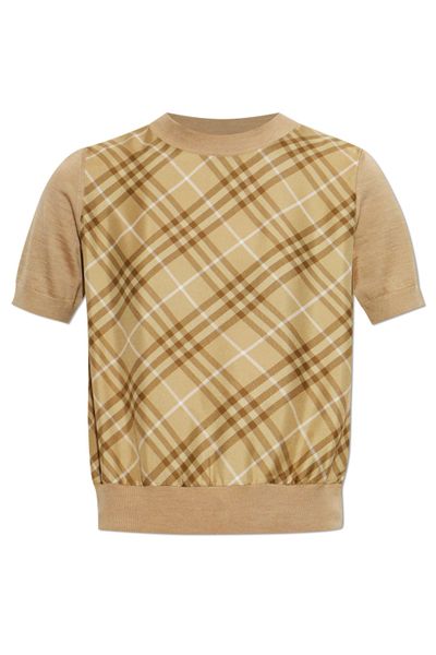 Burberry Check Panel Crewneck T-Shirt
