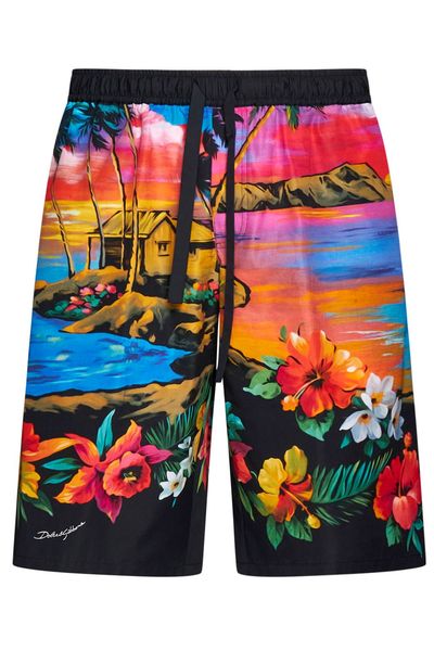 Dolce & Gabbana Hawaiian-Printed Drawstring Bermuda Shorts