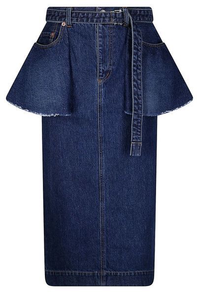 Sacai Belted Peplum Denim Skirt