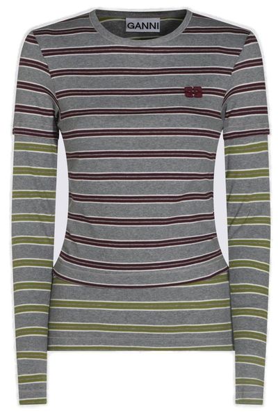 Ganni Double Stripe Long-Sleeve Top
