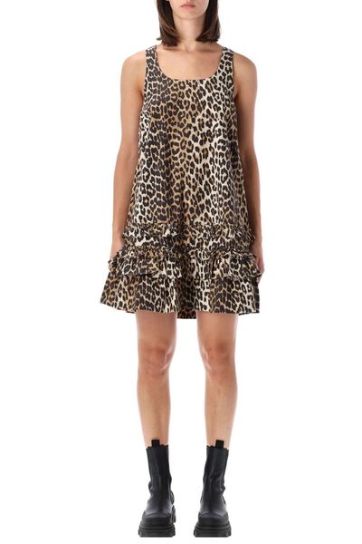 Ganni Ruffled Printed Mini Dress