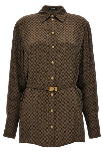 Balmain Mini Monogram Printed Satin Shirt