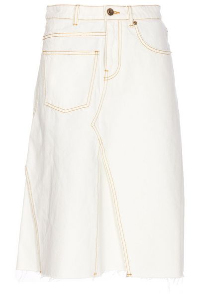 Tory Burch Deconstructed Raw-Cut Hem Denim Skirt