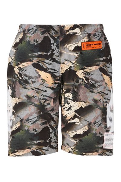 Heron Preston Camouflage Logo Patch Shorts