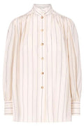Chloé High-Neck Striped Gathered Blouse