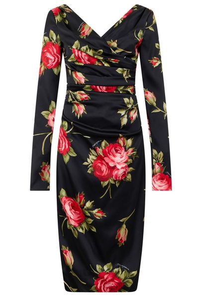 Dolce & Gabbana Ruched Floral Midi Dress
