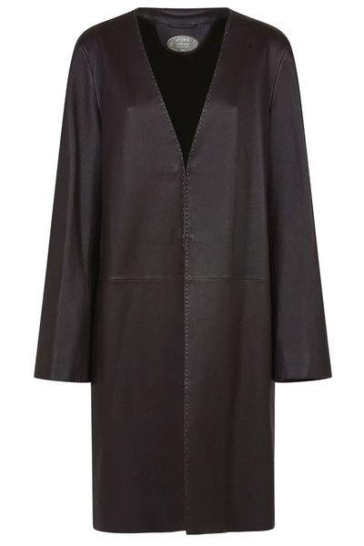 Fendi Long-Sleeve Topstitched Leather Coat