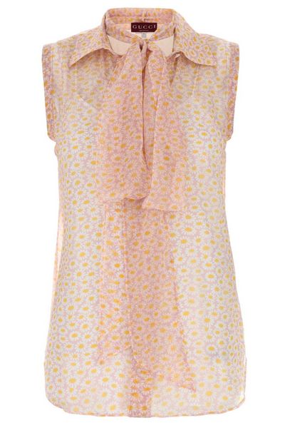 Gucci Printed Neck-Bow Sleeveless Top