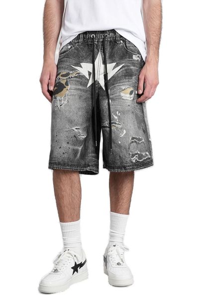 A BATHING APE® Distressed-Effect Drawstring Denim Shorts