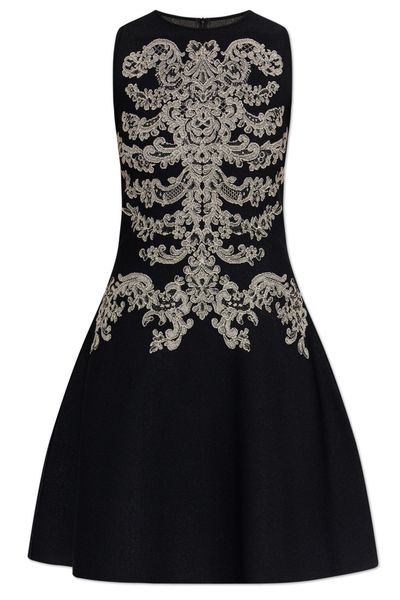 Alexander McQueen Lace Ribcage Jacquard Mini Dress