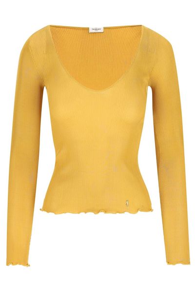 Saint Laurent Logo Plaque Ribbed Top